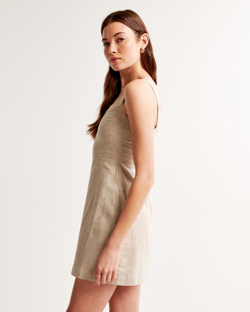 Women's Linen-Blend Wide Strap Mini Dress | Women's | Abercrombie.com | Abercrombie & Fitch (US)