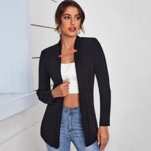 Solid Notched Open Front Blazer | SHEIN