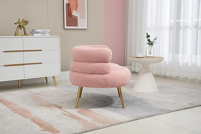 ZOBIDO Modern Accent Lambhair Chairs Comfy Upholstered Vanity Chairs for Bedroom Armchair Dining ... | Amazon (US)