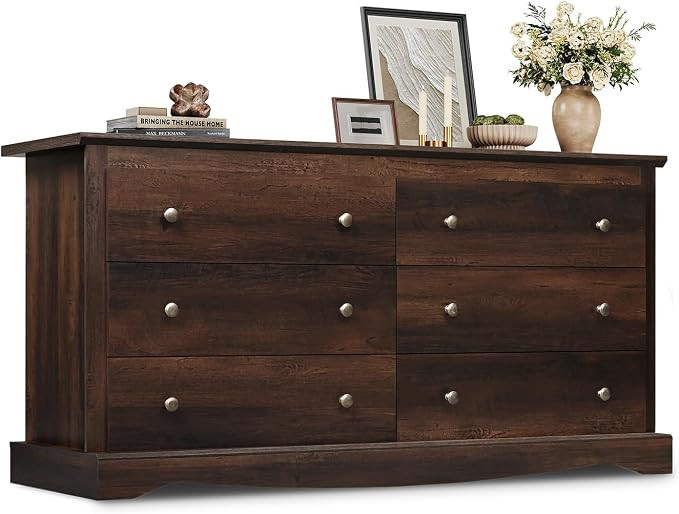 WLIVE 59" Dresser for Bedroom, Wooden 6 Drawer Dresser with Exclusive Anti-Tip Structure, Large M... | Amazon (US)