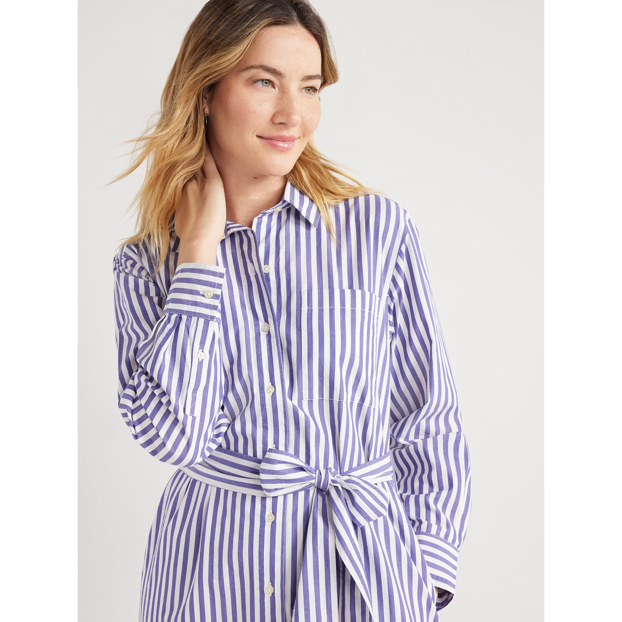 Free Assembly Women’s Cotton Belted Shirtdress with Long Sleeves, Sizes XS-XXL - Walmart.com | Walmart (US)