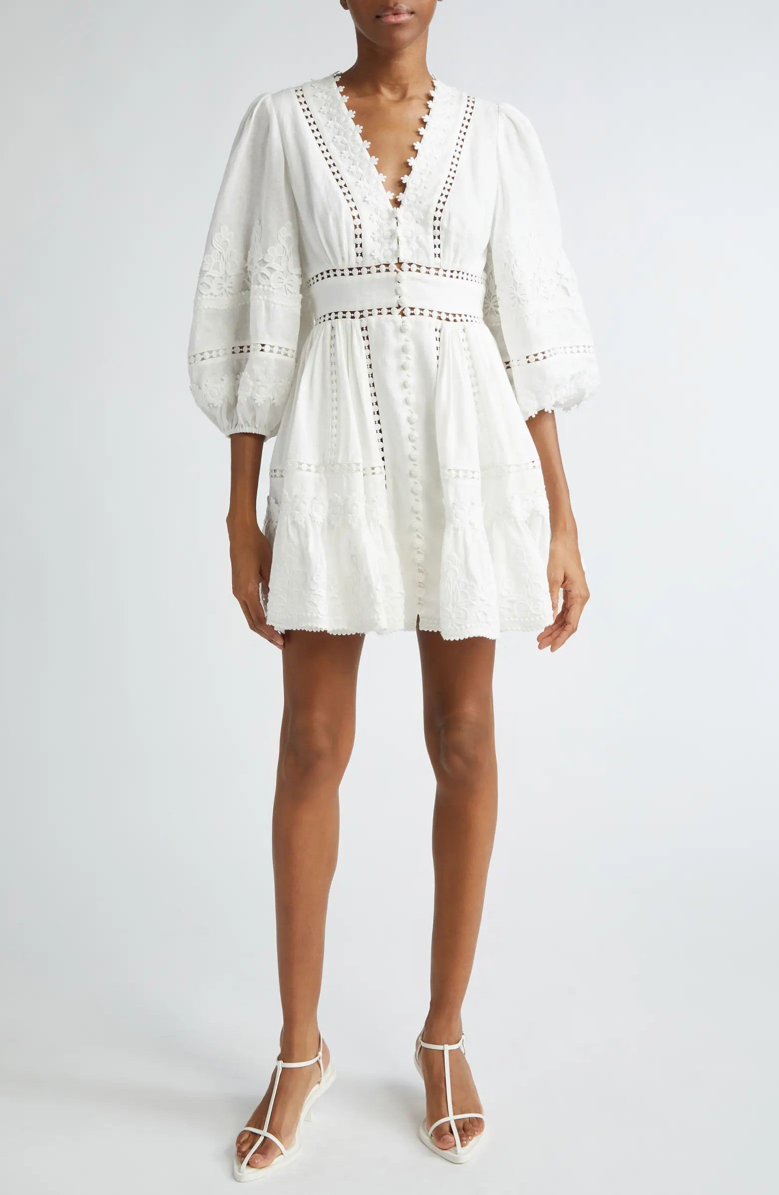 Zimmermann Pop Lace Trim Linen Minidress | Nordstrom | Nordstrom