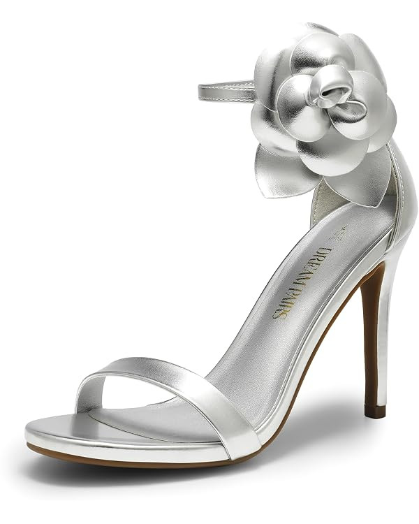DREAM PAIRS Women's High Heels Flower Ankle Strap Stilettos Round Open Toe Dressy Sexy Sandals | Amazon (US)