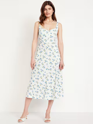 Fit & Flare Sleeveless Linen-Blend Midi Dress | Old Navy (US)