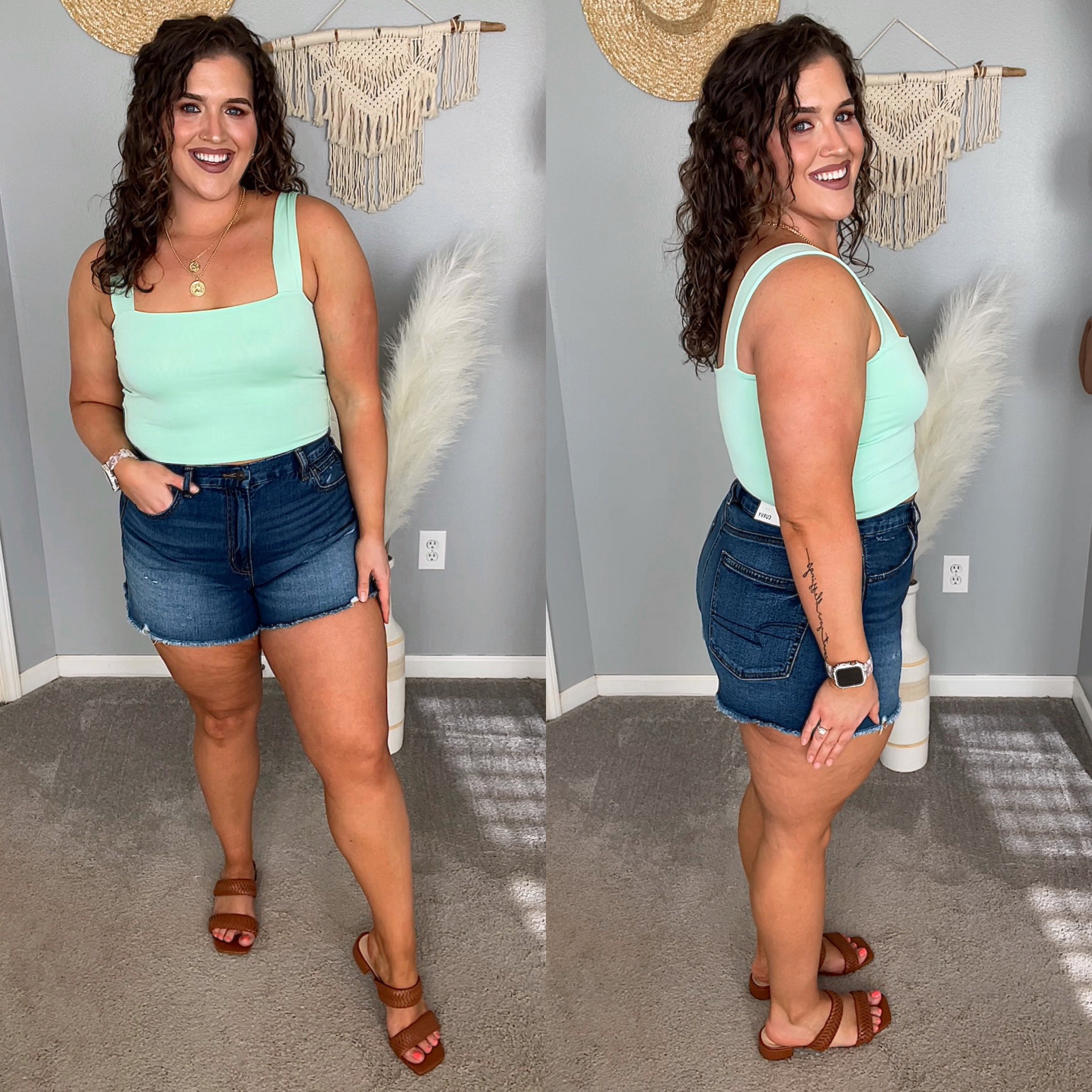 Midsize Spring/Summer denim shorts outfit inspo 💚✨ 
Shorts: 14 
Top: L 
#midsizeoutfits #ootd #casualoutfits #springoutfits #summerstyle #shorts #jeanshorts #denimshorts #tanktop #affordablefashion #sandals 

#LTKSeasonal #LTKstyletip #LTKcurves