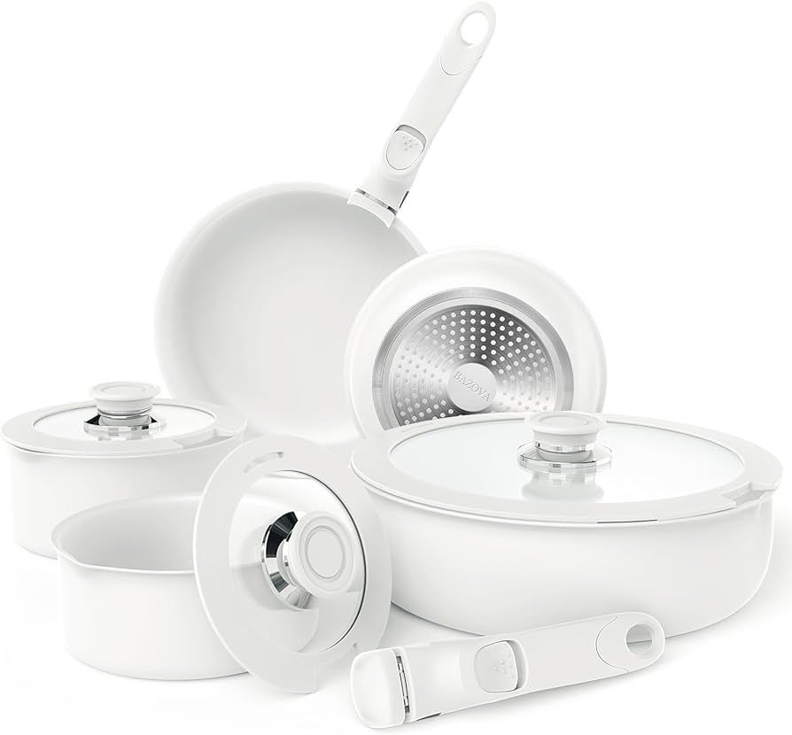 Healthy Ceramic Cookware Set,10-Pcs Nonstick Pots and Pans Set with Removable Handles,Space Savin... | Amazon (US)