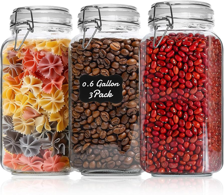 ComSaf Airtight Glass Jars with Lids 0.6 Gallon Set of 3, Food Storage Canister Square-Storage Co... | Amazon (US)