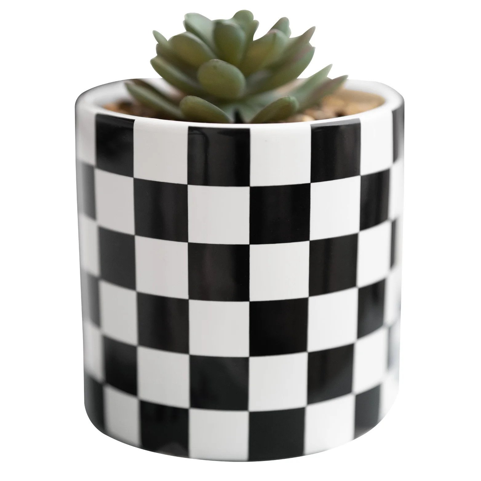 Urban Shop Black and White Check Faux Succulent Plant Jar, 5" H | Walmart (US)