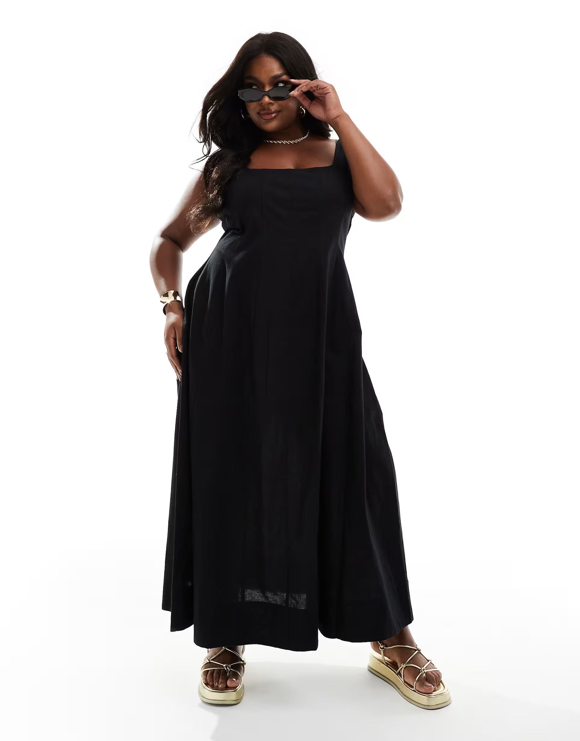 ASOS DESIGN Curve seamed maxi tennis sundress in black | ASOS | ASOS (Global)