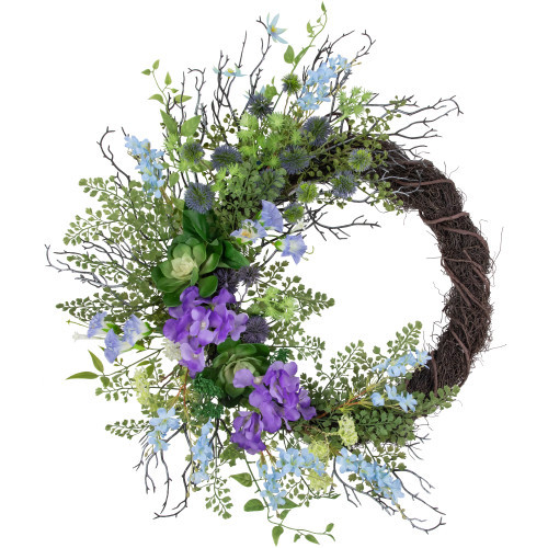 Mixed Wild Flowers and Twig Artificial Spring Wreath, 24-Inch | Christmas Central