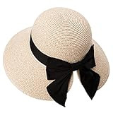 Women Summer Straw Sun Hat UPF Ladies Beach Accessories Fashions Hats Fedora Wide Brim Packable Beig | Amazon (US)