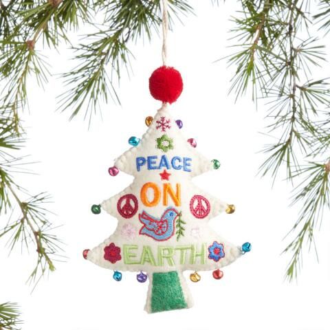 Wool Peace on Earth Tree with Bells Ornament | World Market