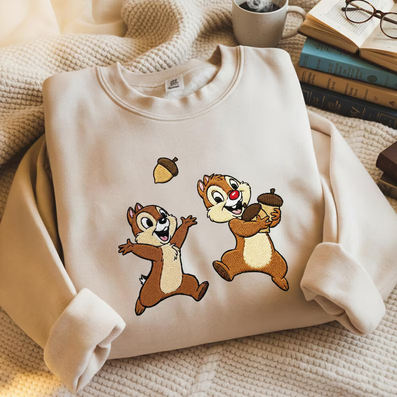Embroidered Chip and Dale Sweatshirt, Disney Couples Embroidery Hoodie, Disney Trip Tee - Etsy | Etsy (US)