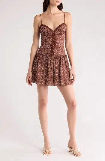 Reformation Citrus Polka Dot Lace Trim Drop Waist Sundress in Choco Dot at Nordstrom Rack, Size 0 | Nordstrom Rack