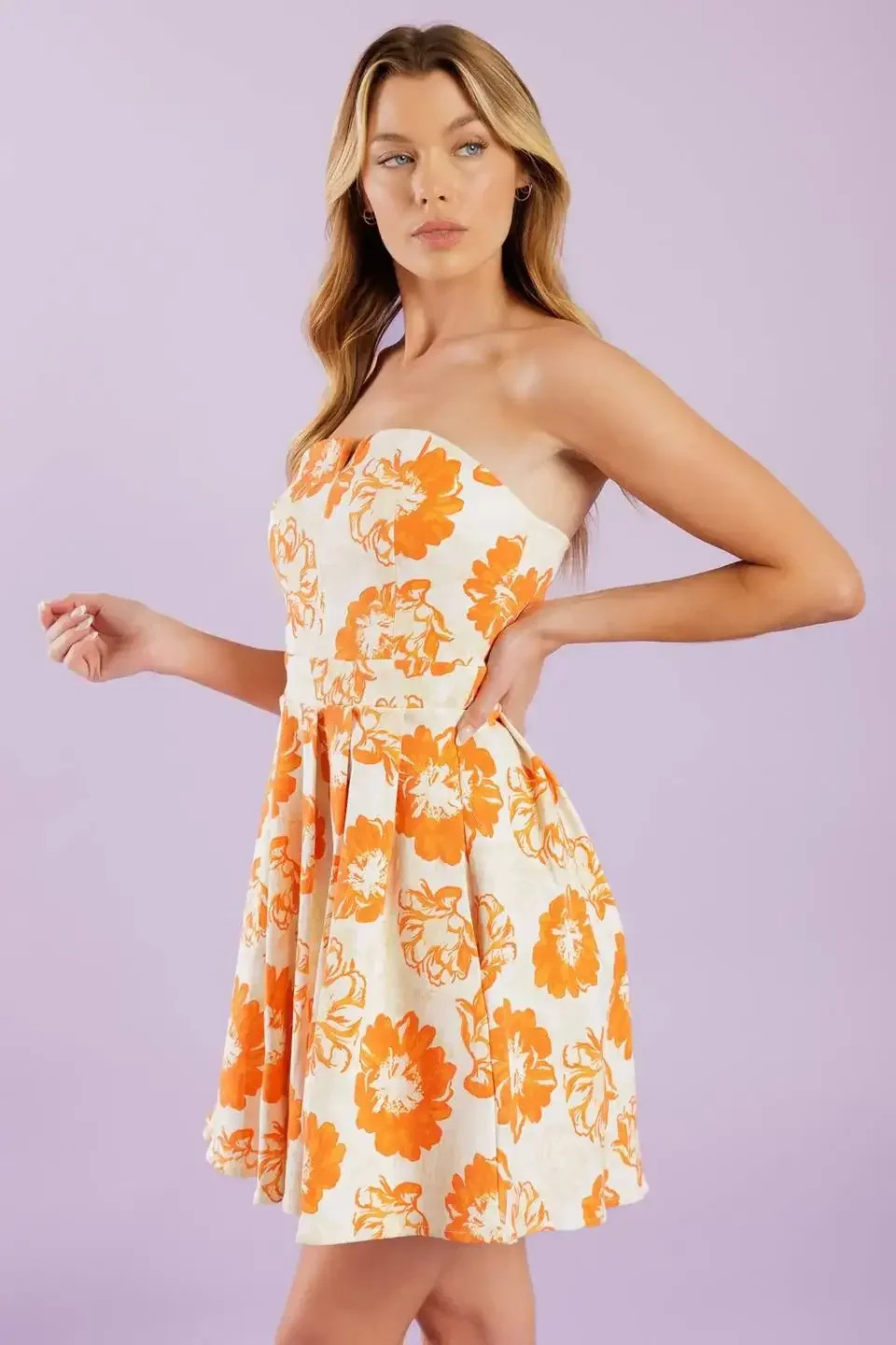 TANGERINE MIMOSAS ORANGE FLORAL MINI DRESS | Lady Black Tie