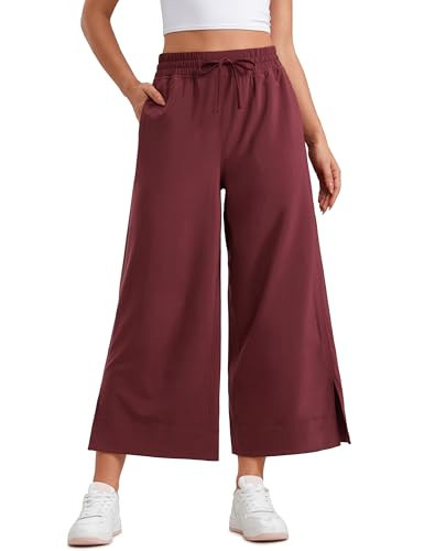 CRZ YOGA Lightweight Wide Leg Cropped Pants for Women 25" High Waisted Loose Casual Lounge Travel Work Sweatpants Summer Red Merlot X-Large | Amazon (US)