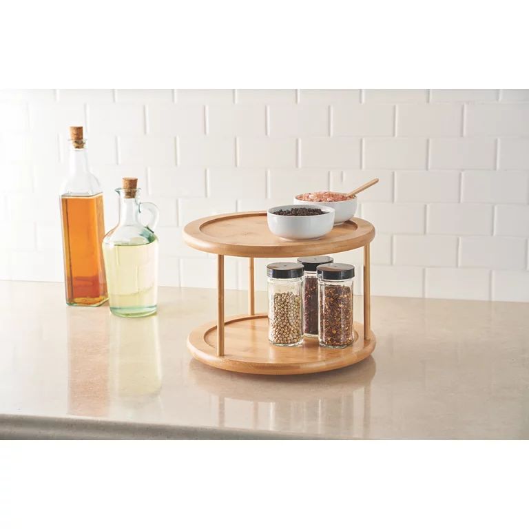 Better Homes & Gardens Natural Bamboo Turntable Spice Rack, 2-Tier | Walmart (US)