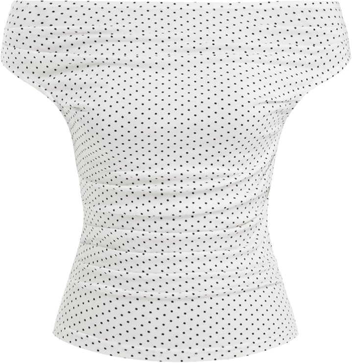CIDER Women's Polka Dot Top Going Out Crop Tank Tops Boat Neck Ruched Summer Tops Trendy Cute Y2K... | Amazon (US)