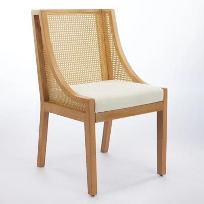 Rattan Dining Chair, Solid Wood Frame, Decorative Armrests, Linen Upholstered Seat, Pack Of One | Wayfair North America