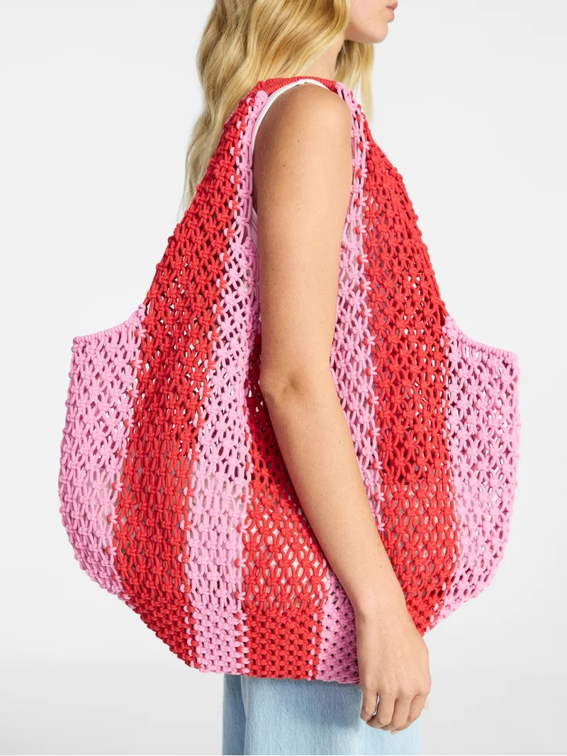 No Boundaries Women's Festival Crochet Striped Hobo Bag, Pink Jubilee Stripe | Walmart (US)