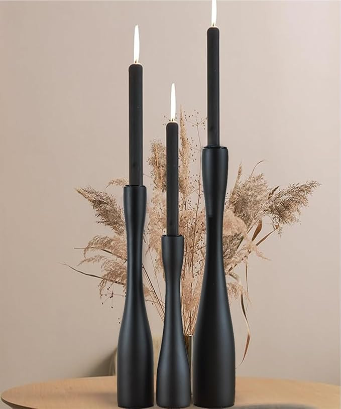 Candle Holder Black Candlestick Holders,Taper Candle Holders for Candlesticks Set of 3,(12"/10"/7... | Amazon (US)