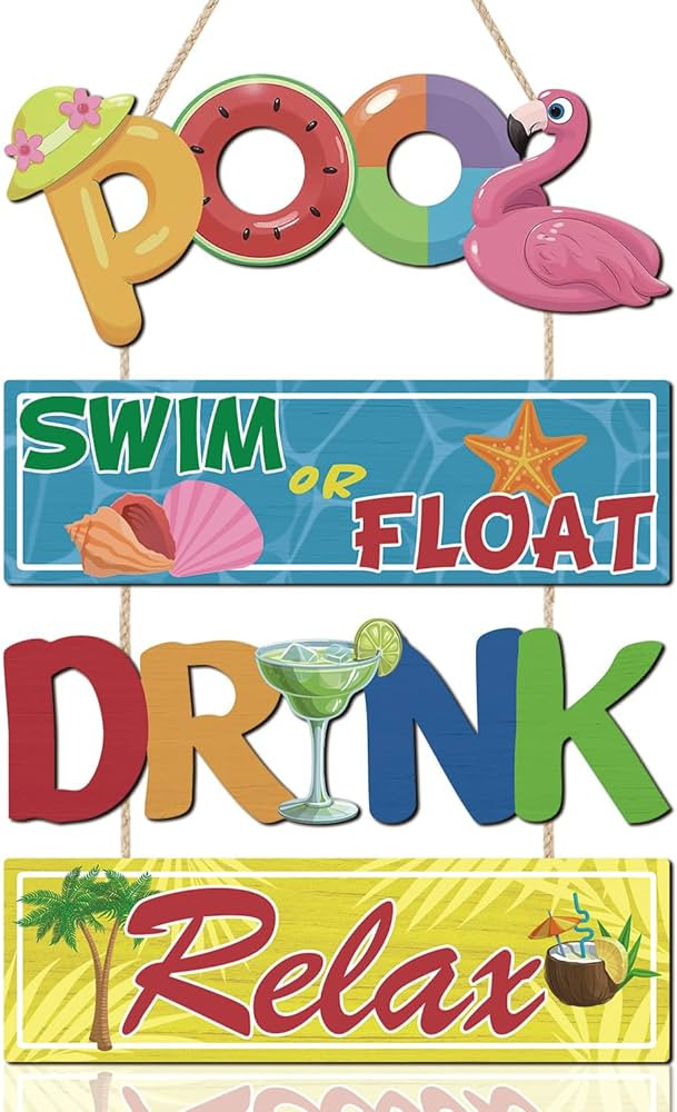 TOARTi 4PCS Wooden Pool Rules Signs Funny Pool Patio Sign Swim or Float Summer Pool Wood Sign Dri... | Amazon (US)