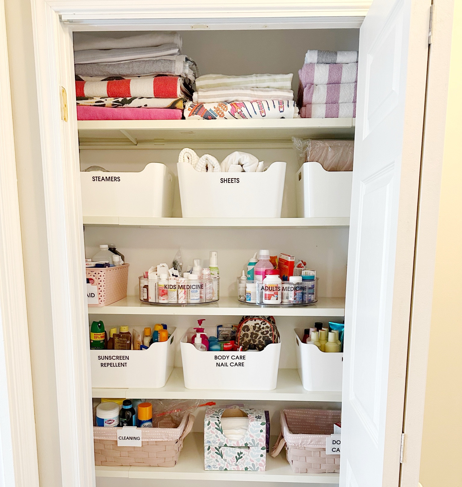 Small linen closet organizational system 



#LTKFamily #LTKSeasonal #LTKSaleAlert