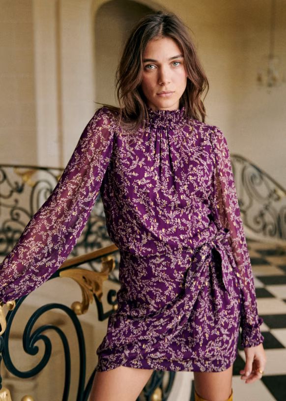 Palerme Dress - Purple with floral print - Viscose - Sézane | Sezane Paris