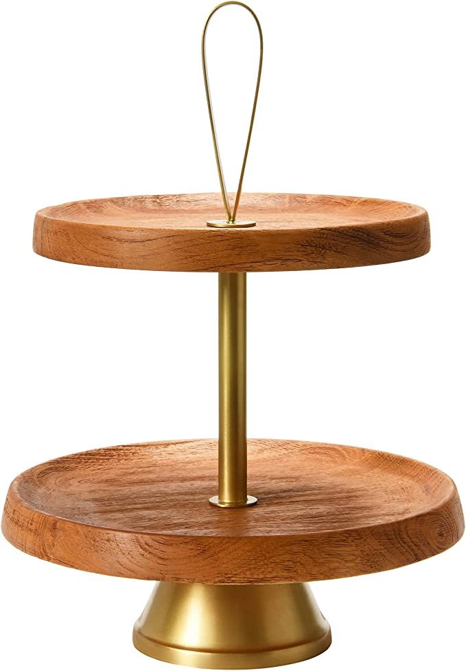 Creative Co-Op Elegant Modern 2, Cake Stand or Desert Serve Ware Tower, Natural & Gold Tiered Tra... | Amazon (US)