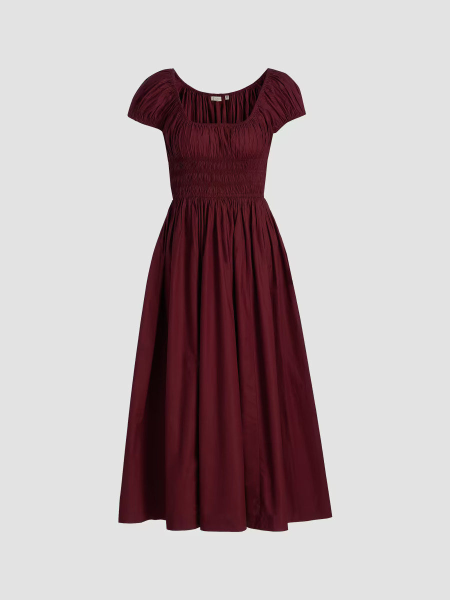Women's Quinley Cotton Smocked Midi-Dress - Deep Ruby - Size Large | Saks Fifth Avenue
