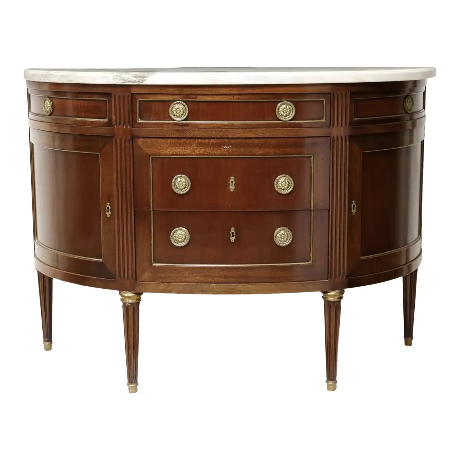 French Louis XVI Style Demilune Marble Top Commode - 20th C | Chairish