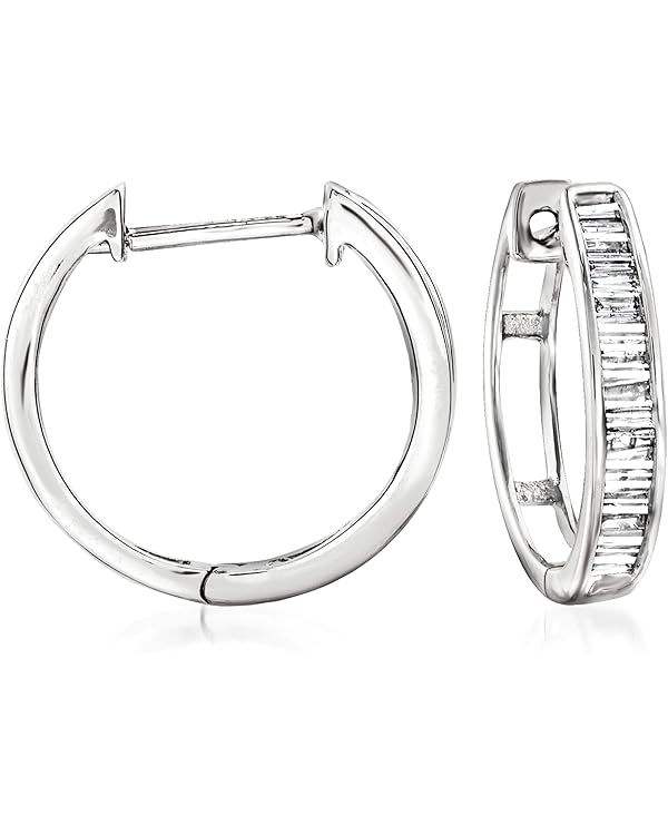 Ross-Simons 0.20 ct. t.w. Diamond Huggie Hoop Earrings in 14kt White Gold | Amazon (US)