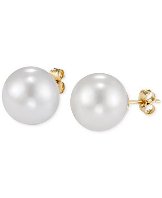 Macy's Cultured Freshwater Pearl (12-13mm) Stud Earrings in 14k Yellow Gold - Macy's | Macy's