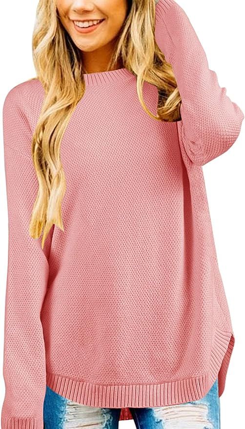 MEROKEETY Women's Long Sleeve Oversized Crew Neck Solid Color Knit Pullover Sweater Tops | Amazon (US)