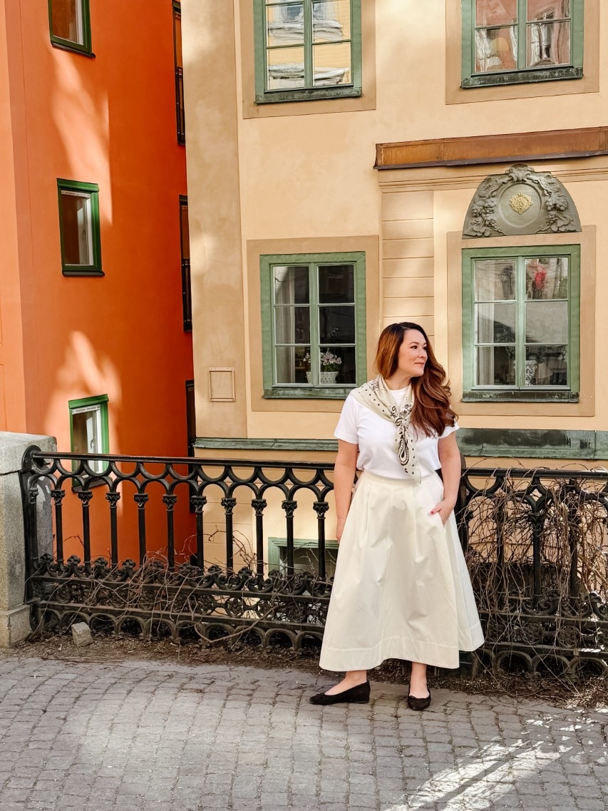 Spring casual in Stockholm🌸

White midi skirt- 10/42
White t-shirt- large
Large Bandana Scarf
Ballet flats- size down half

#LTKMidsize #LTKootd #LTKOver40