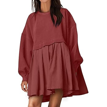 ANRABESS Women Sweatshirts Dress Oversized Long Sleeve Patchwork Casual Loose Pleated Pullover Mi... | Amazon (US)