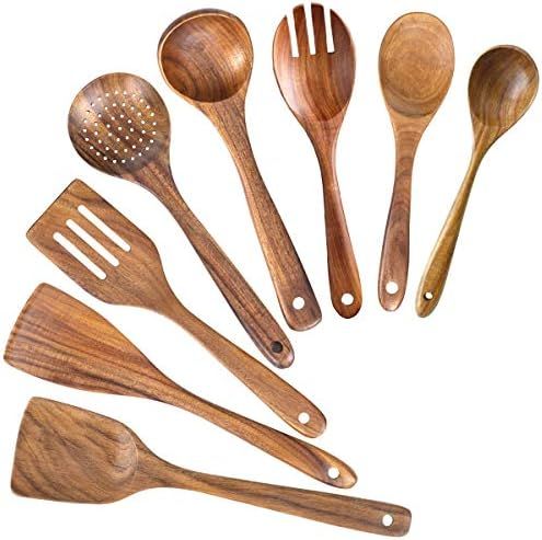 Wooden Spoons for Cooking,Nonstick Kitchen Utensil Set,Wooden Spoons Cooking Utensil Set Non Scra... | Amazon (US)