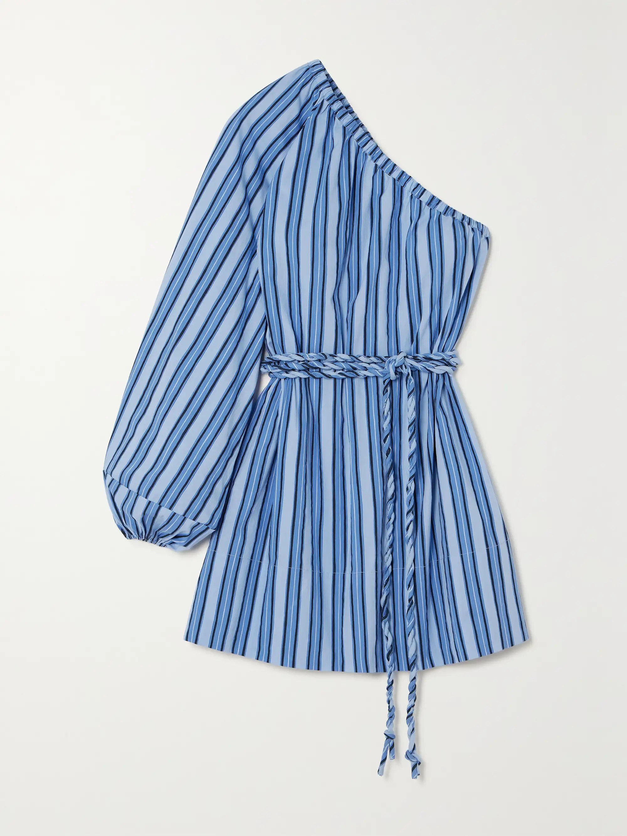 + NET SUSTAIN Calia belted one-sleeve striped organic cotton-poplin mini dress | NET-A-PORTER (US)