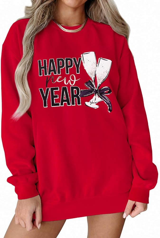 Ritatte Happy New Year Sweatshirt Women Cute Wine Glass Graphic Long Sleeve Shirt New Years Eve O... | Amazon (US)