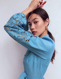 Click for more info about Mae Linen Blend Shirt Dress-Blue Heaven