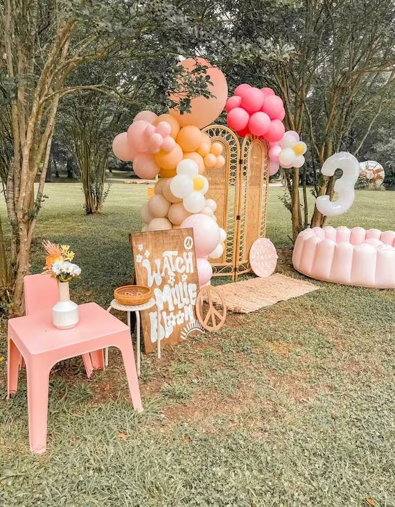 Daisy Flower Girl Boho Pink Peach DIY Balloon Garland Kit | First Birthday Party decor Balloon Ar... | Etsy (US)