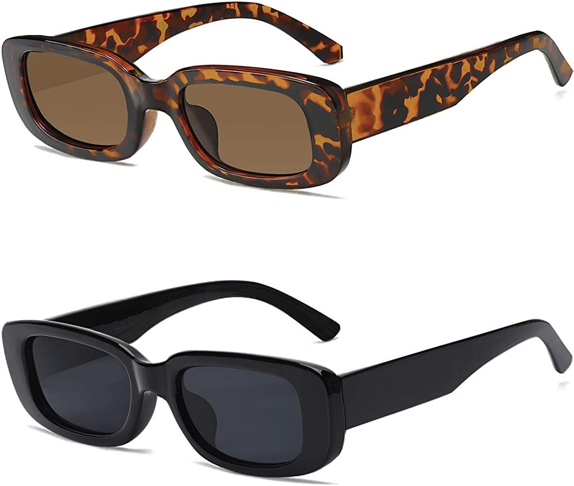 2 Pack Rectangle Sunglasses for Women- Vintage Sunglasses 90s Sunglasses for Women Retro Black an... | Amazon (US)