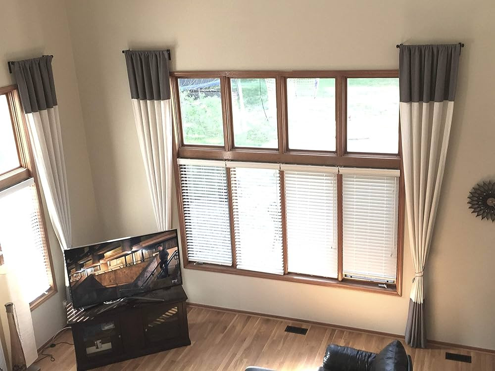 Ikiriska Extra Long Luxury Solid Linen Curtain Off White with Dark Gray Stripes Custom Made 10 12... | Amazon (US)