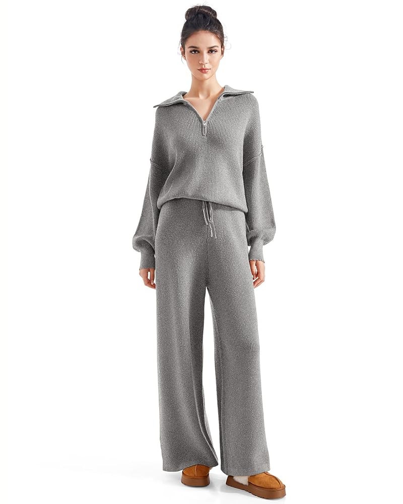 SUUKSESS Women 2 Piece Lounge Sets Oversized Quarter Zip Pullover Wide Leg Pants | Amazon (US)