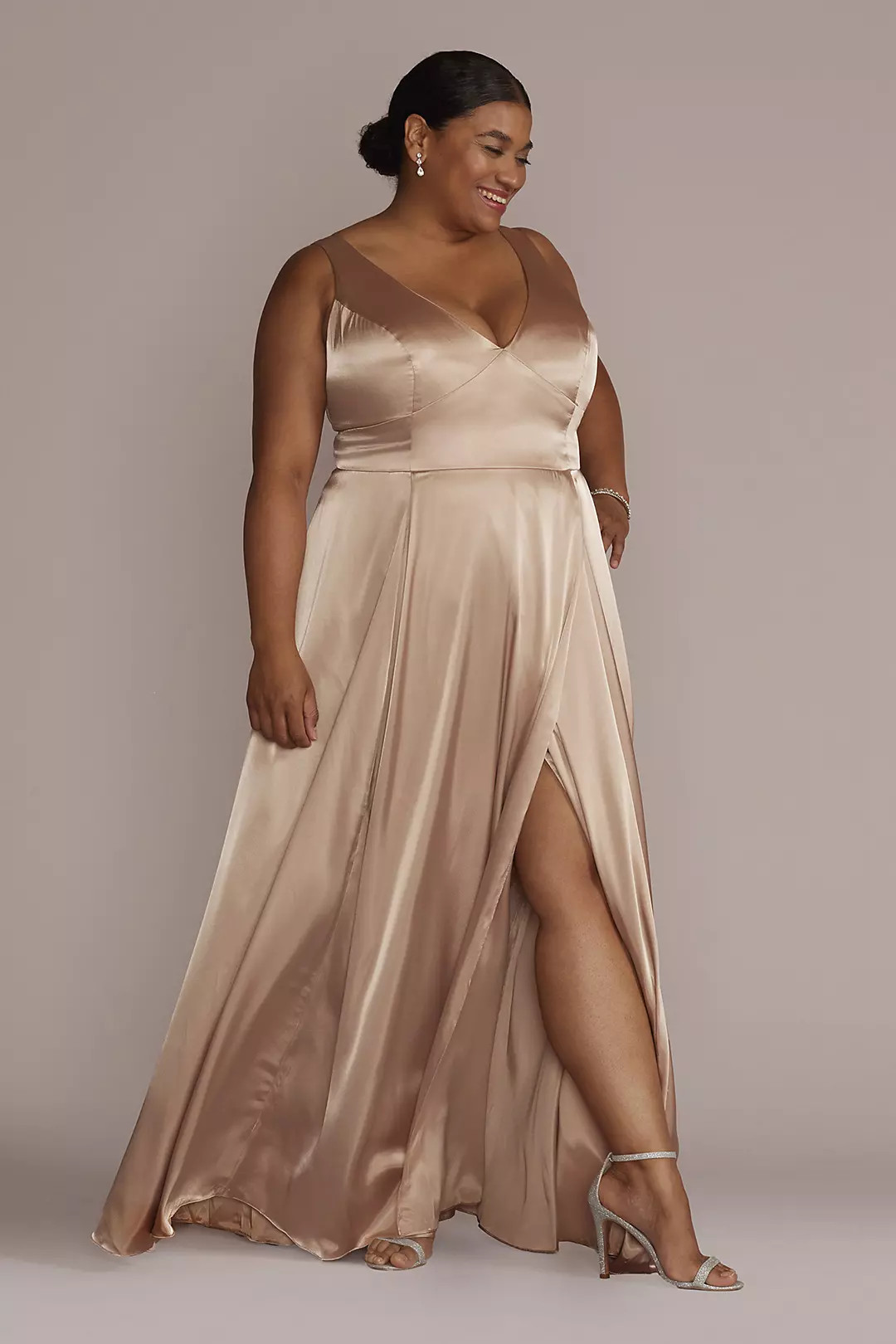 Charmeuse Tank V-Neck Dress with Slit | David's Bridal