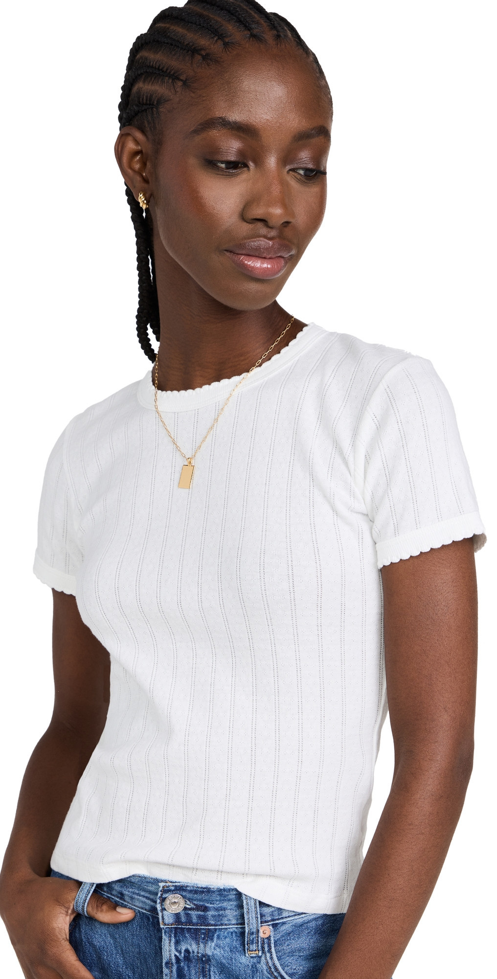 Leset Pointelle Short Sleeve Tee White XL | Shopbop