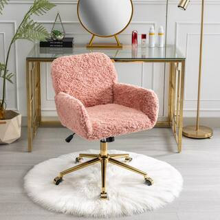 Velvet Upholstered Swivel Task Chair in Pink with Golden Metal Base Adjustable Height Home Office Chair Vanity Chair | The Home Depot