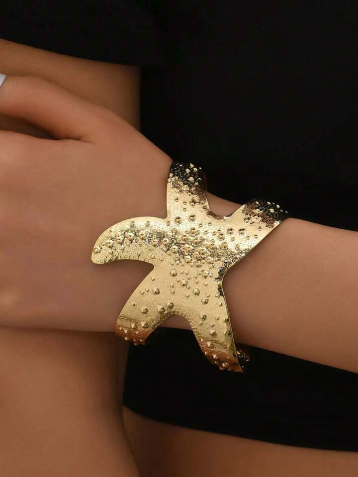 1pc Elegant Metal Starfish & Shell Cuff Bracelet For Women, Suitable For Holiday, Birthday, Date,... | SHEIN