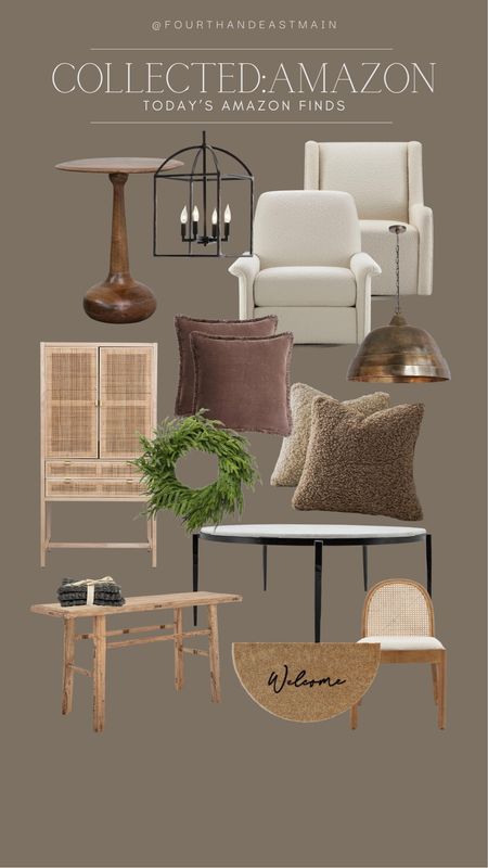 collected // todays amazon finds 

amazon finds
home decor
throw pillows
armchair 
wood console
marble coffee table
wood end table 

#LTKhome