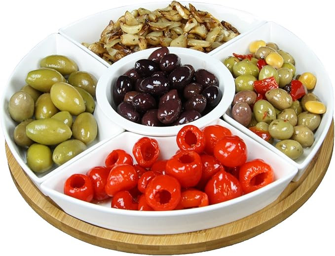 Elama Ceramic Stoneware Condiment Appetizer Set, 6 Piece, Center Piece Round in White and Natural... | Amazon (US)